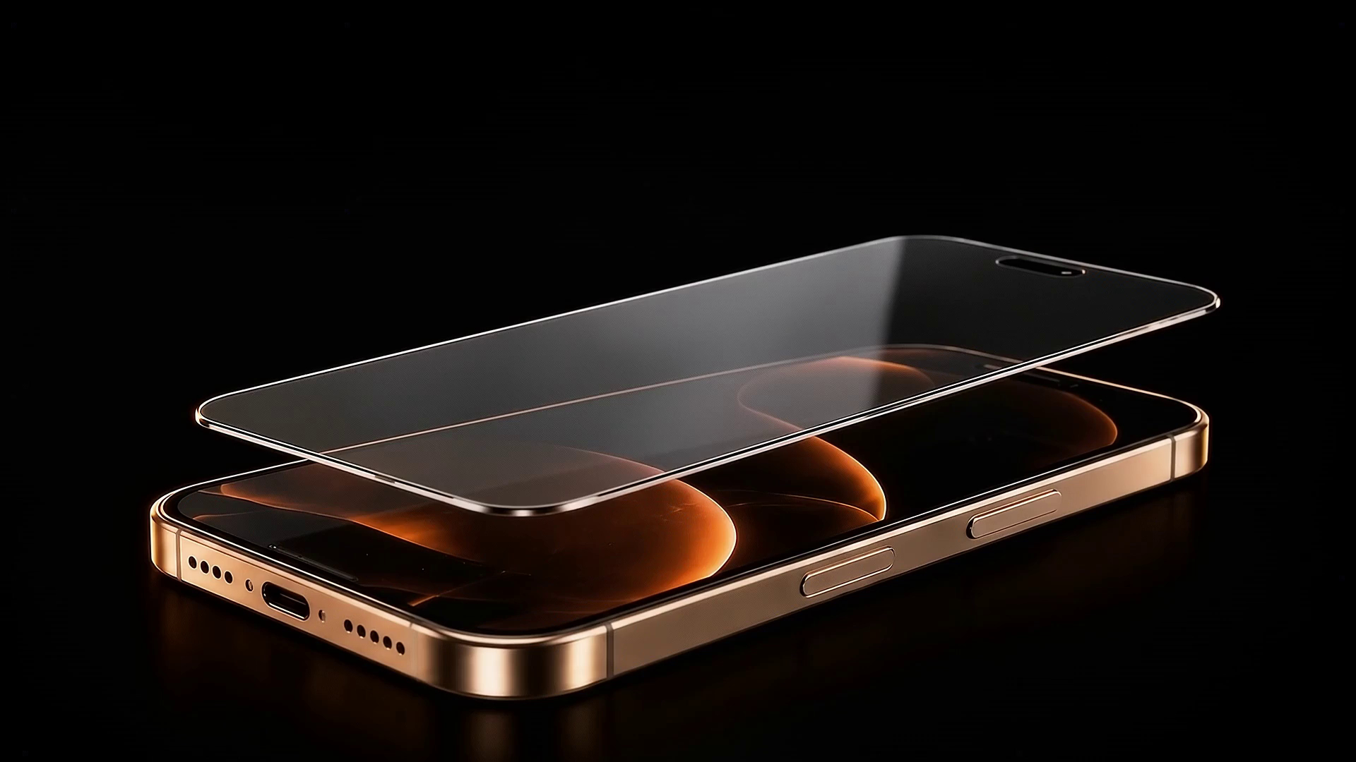 Steel ball above a transparent tempered glass protector and a smartphone