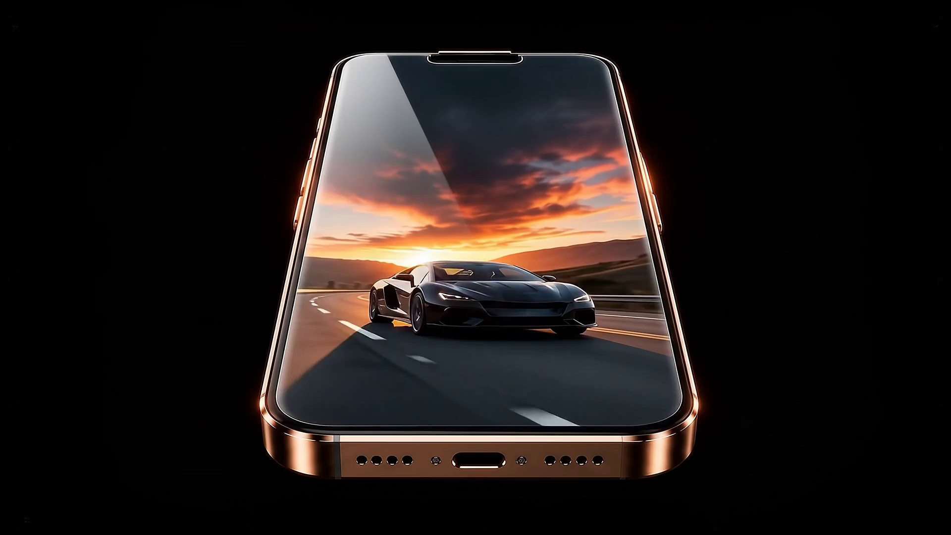 Privacy glass phone display with a car video visible from the front